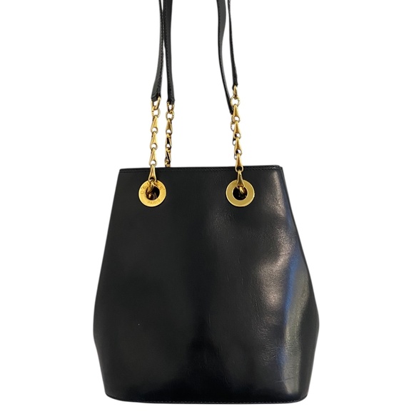 Celine w/ COA Navy Leather Bucket Shoulder Bag w/ Gold Hardware Chain Authentic - Picture 1 of 16